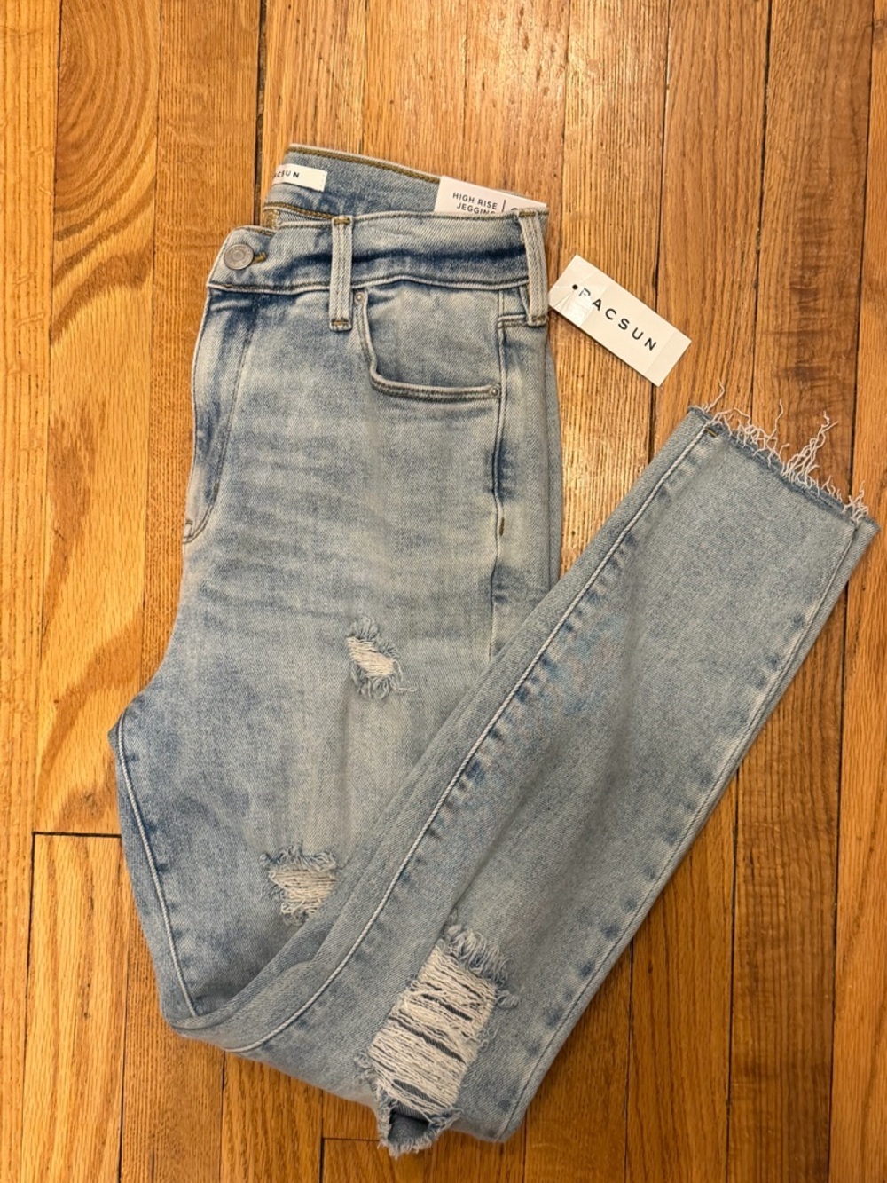 PacSun Light Blue High-Rise Skinny Jeans with Distressed Hem